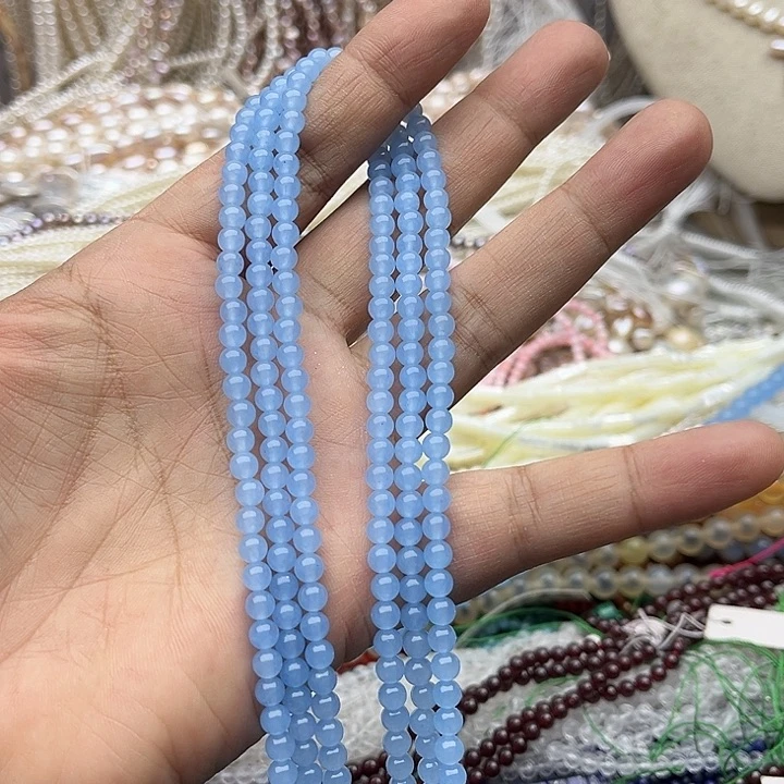 玛瑙/玉髓未镶嵌珠宝半成品一条4mm左右海蓝宝