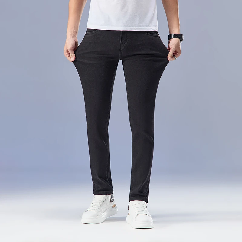 男款夏季薄款牛仔裤2025新款时尚百搭修身小脚牛仔裤弹力休闲男裤