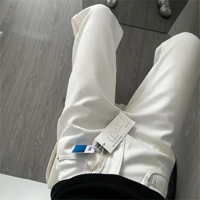 2025夏季新款白色阔腿牛仔裤女高腰显瘦宽松高品质小众窄版直筒裤