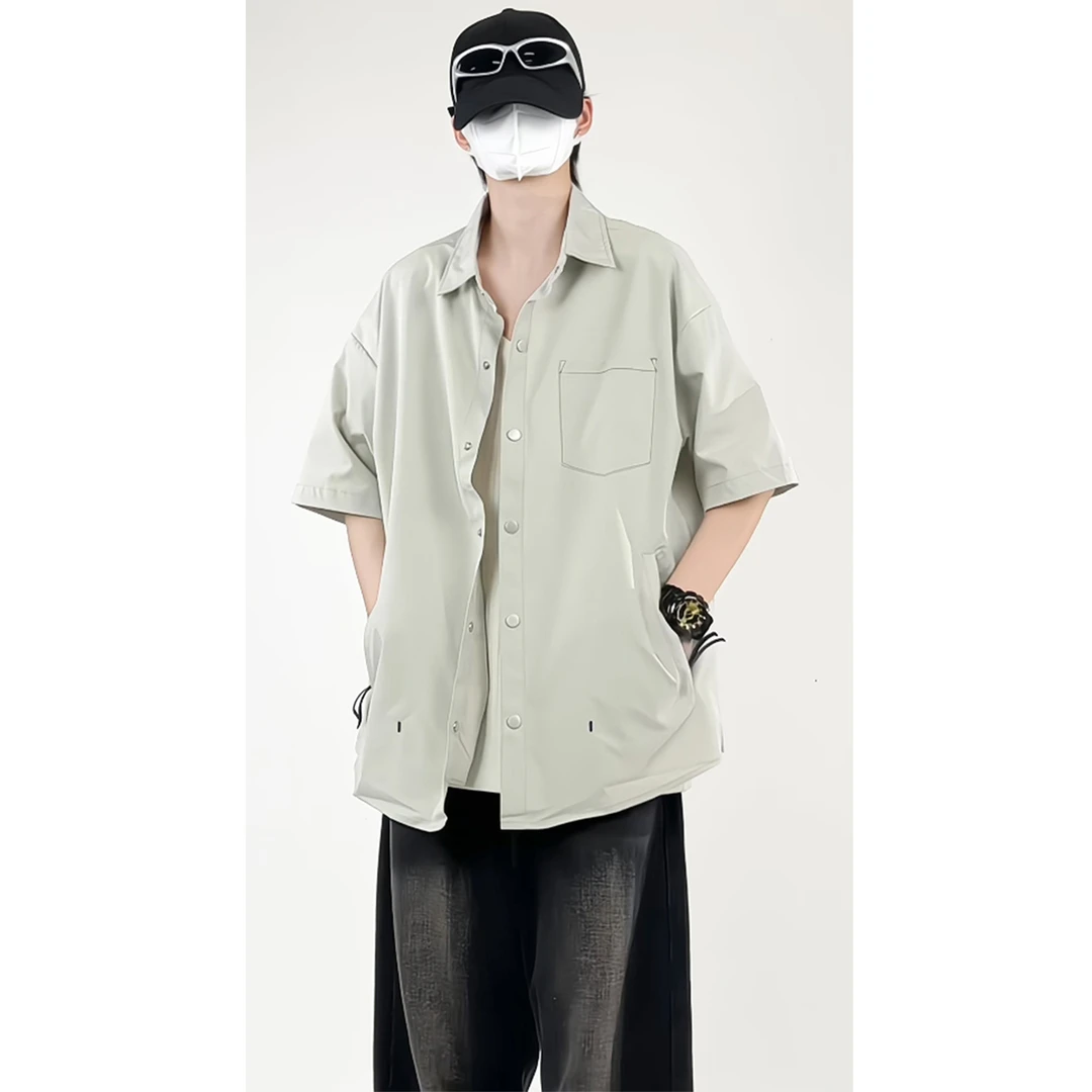 夏季短袖男士百搭透气休闲翻领短袖T恤简约薄款舒适休闲宽松衬衣t