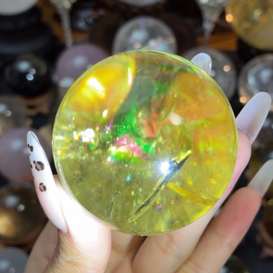 珠宝半成品未镶嵌黄晶彩虹64.3mm