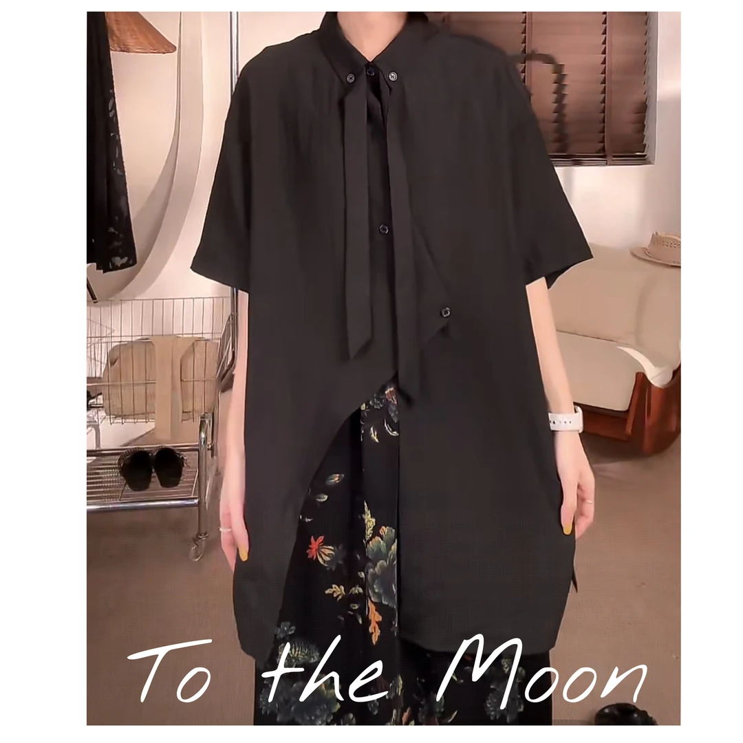 UpSd 原创【麻版太阳】长款飘带不规则衬衫夏季小众设计感衬衣