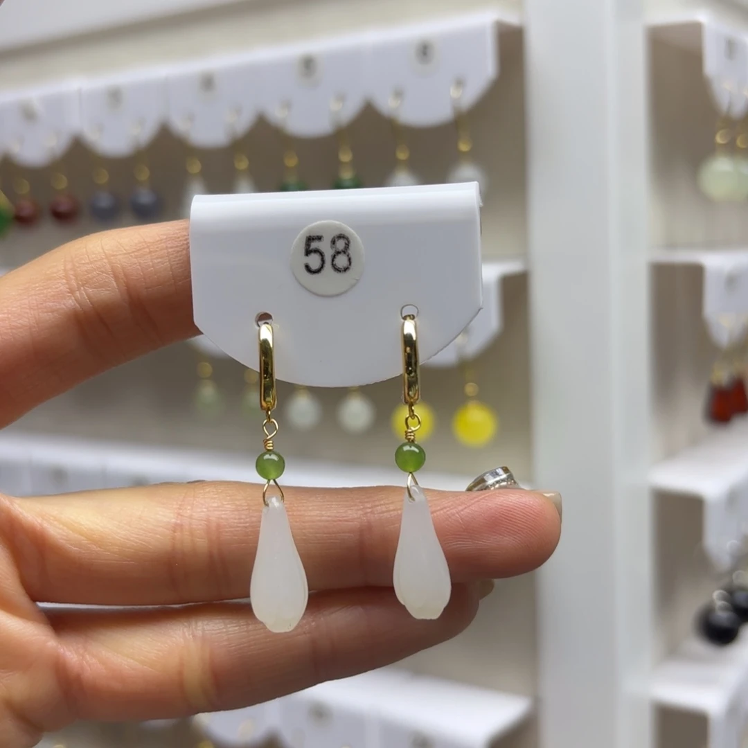 和田玉银S925镶嵌耳饰