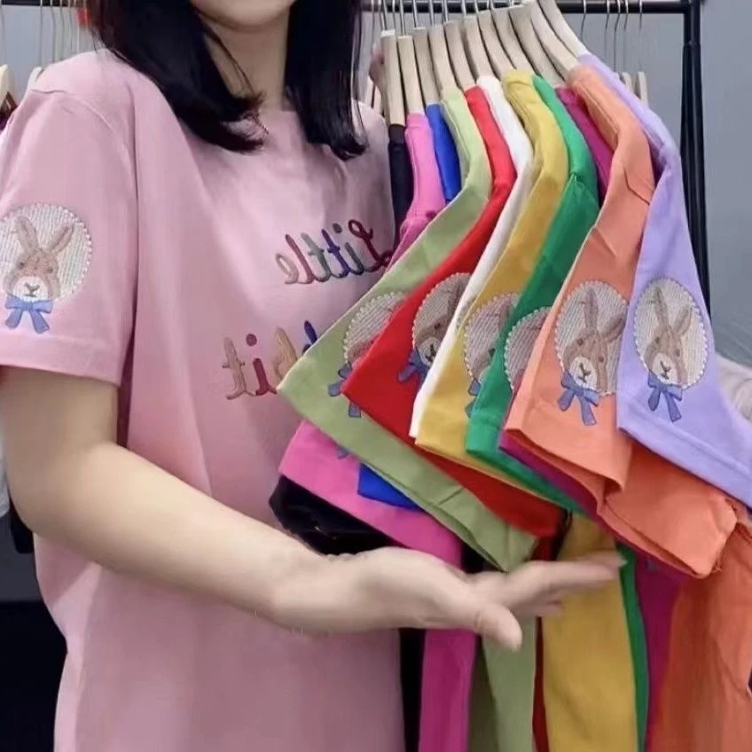 2025纯棉短袖T恤百搭新款圆领宽松韩版时尚上衣【彩兔子】