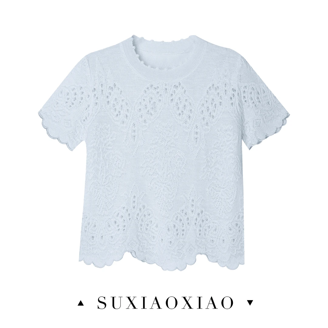 苏晓晓【繁花】立体雕花镂空显瘦短袖上衣25MC1260