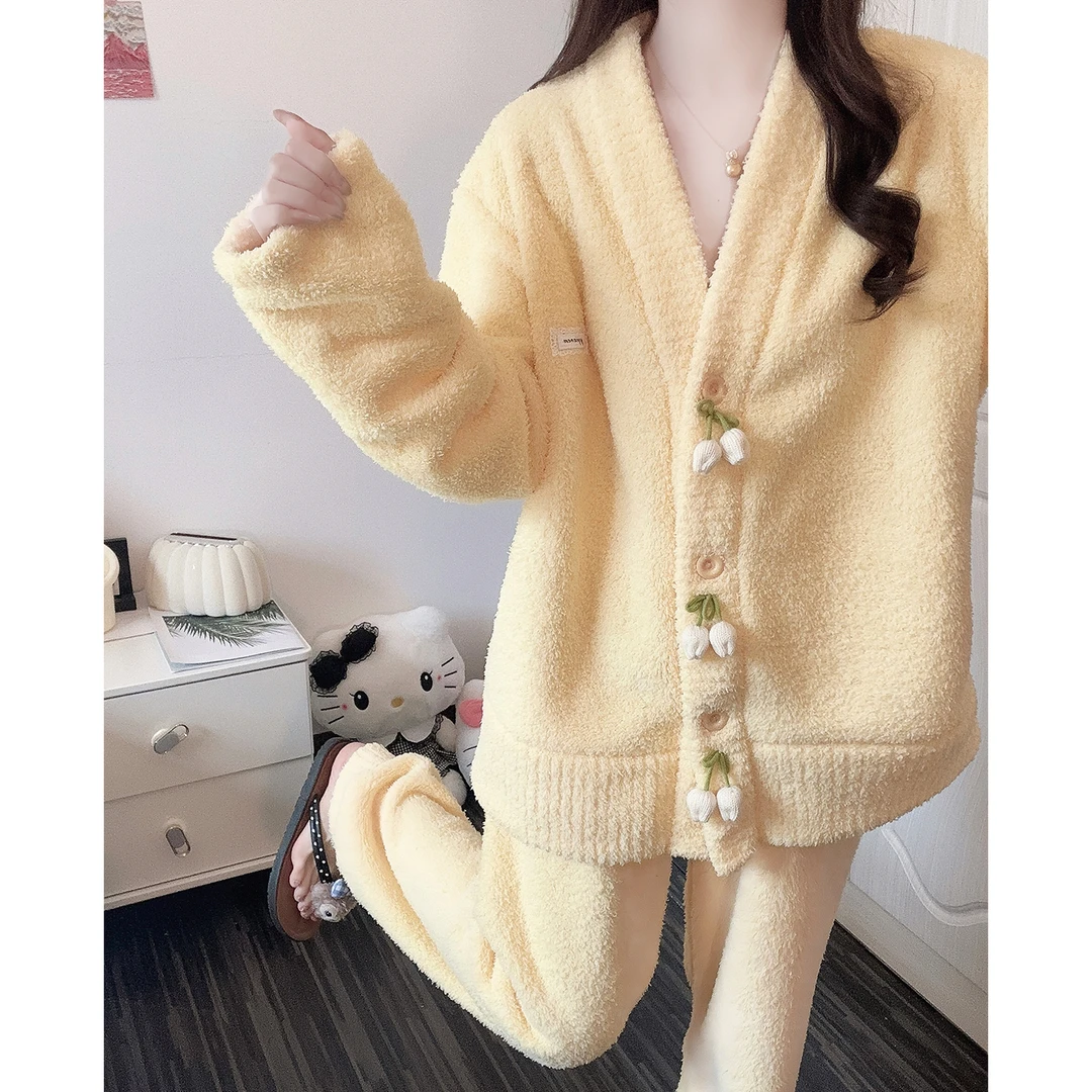【保暖半边绒】睡衣女冬季2025新款开衫甜美网红秋冬休闲家居服套装