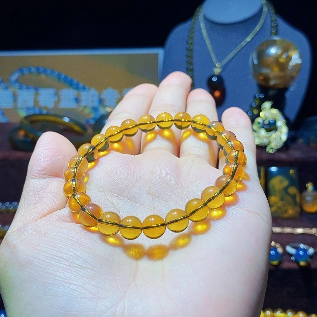 蓝珀未镶嵌裸石手串7m高蓝净水福利款