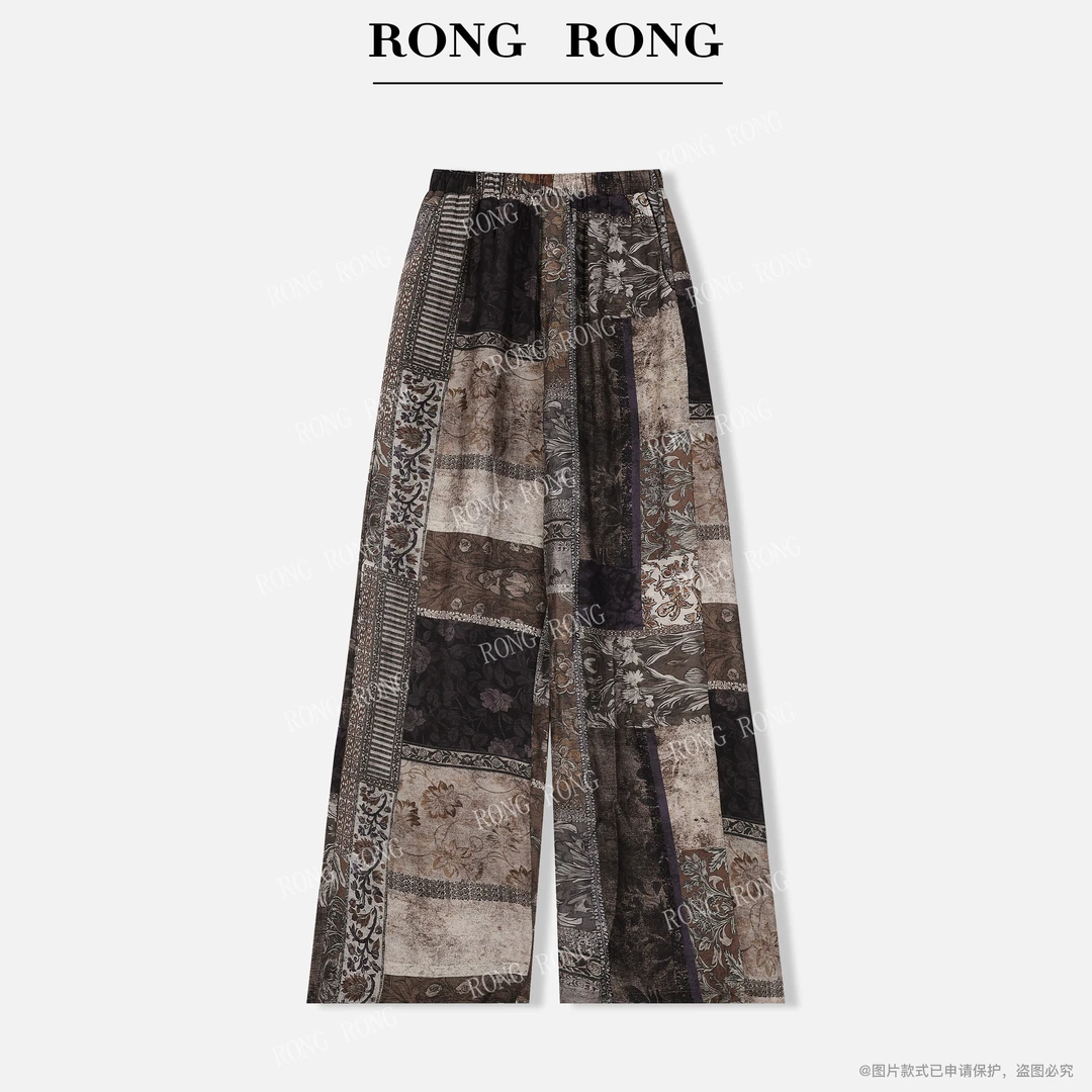 溶溶【花迹山野】RONGRONG 莱赛尔亚麻波西米亚印花休闲裤F26QK7027
