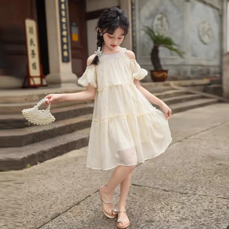 女童连衣裙2025新款夏季儿童韩系裙子夏季女孩洋气露肩公主裙夏装