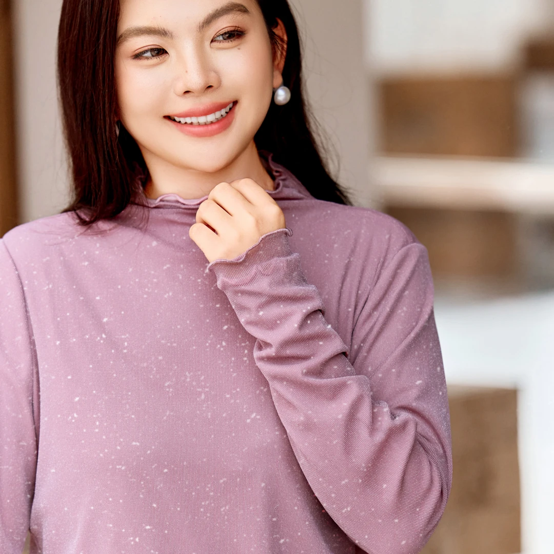 【亮丝抓毛长袖T恤】MsShe大码女装2025冬半高领打底衫上衣B2510005