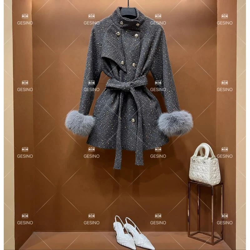 【露露】秋冬气质小香风时尚设计师中长款外套 QD-2025171