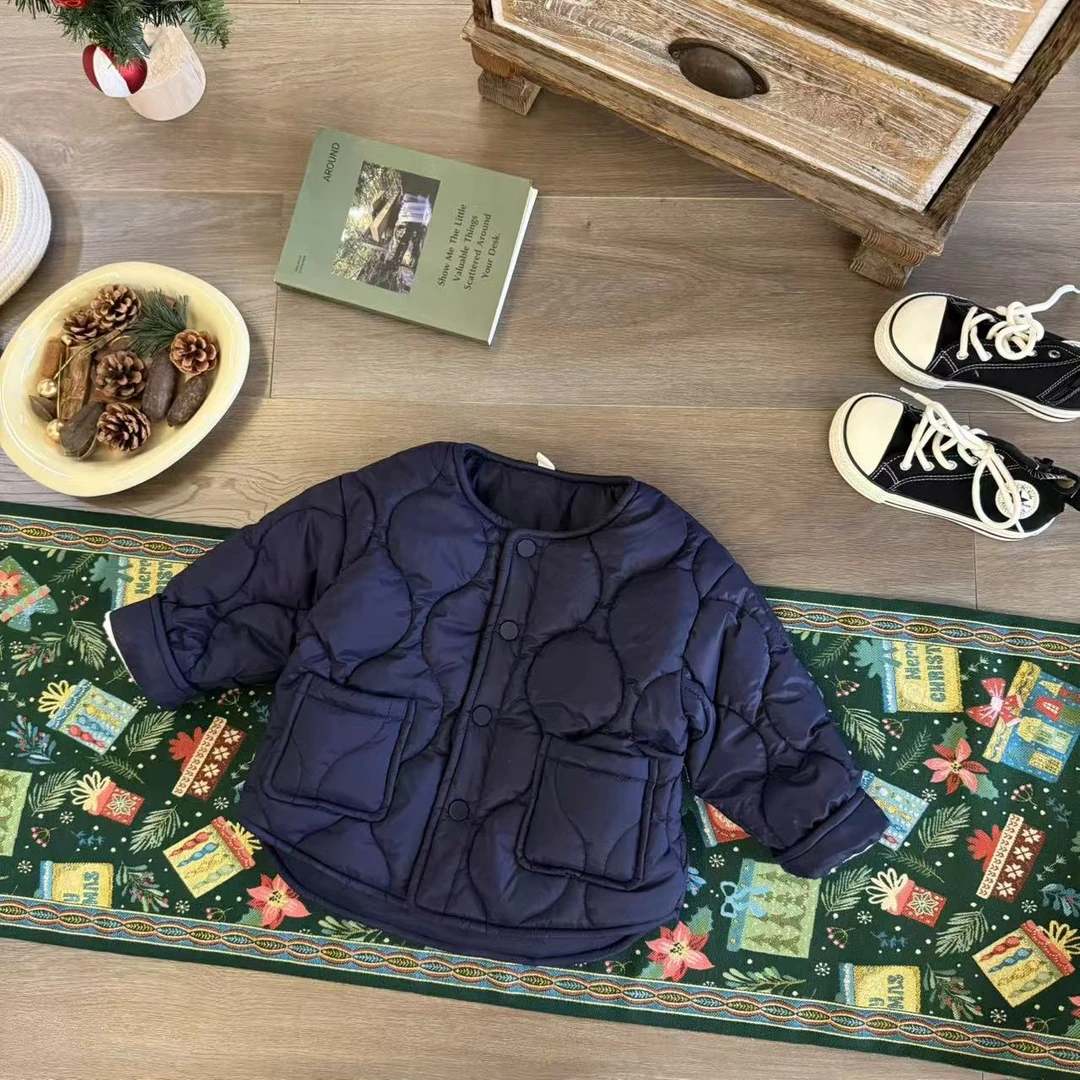 儿童秋冬韩版百搭纯色加棉加绒棉服H1875