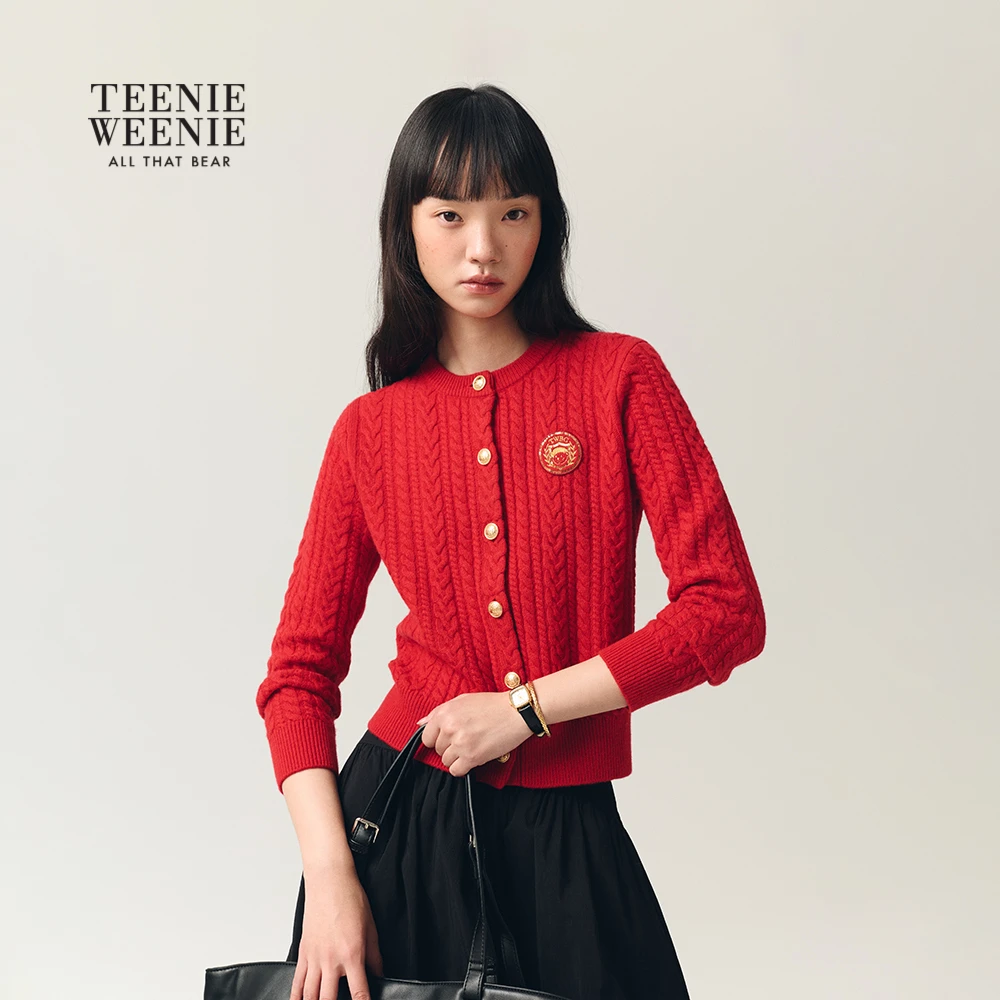 TeenieWeenie小熊女装毛针织衫26春新绞花金扣开衫TTCK2611C3K