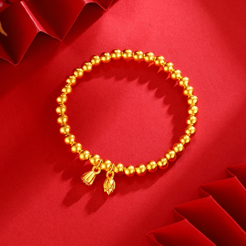 足银手镯 经典传承亮面古法两世欢莲蓬手链情侣时尚磨砂送礼盒