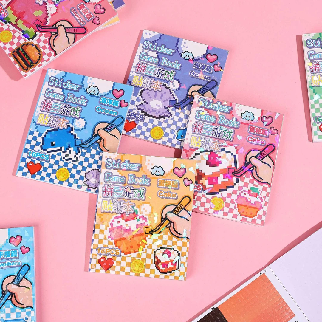 王炸拼豆贴纸本12款主题+8贴8卡镊子一站式DIY少女心解压玩具
