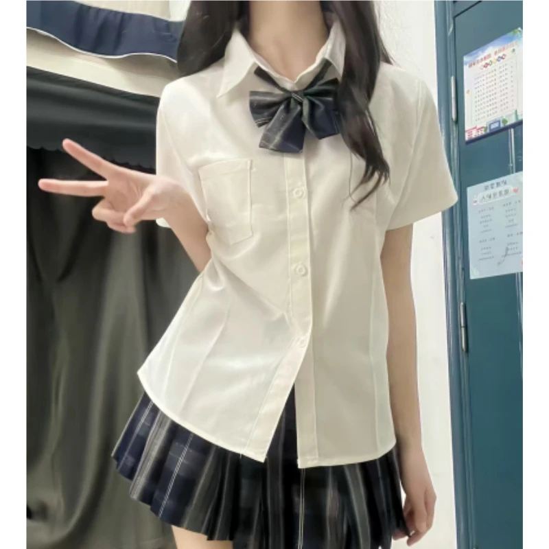 正版日系校园风白色JK衬衫甜美百搭宽松长短袖校供棉质衬衣学院风