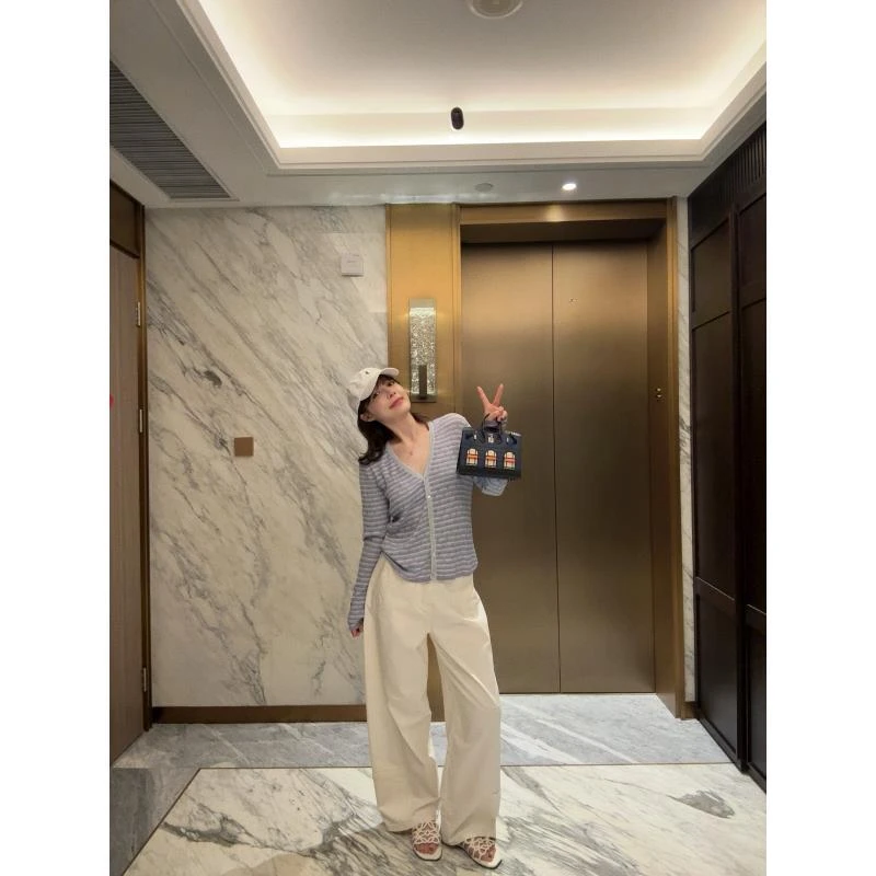 BETTER JOELAY-【雾蓝条纹诗】羊毛简约针织开衫个性慵懒LL6035