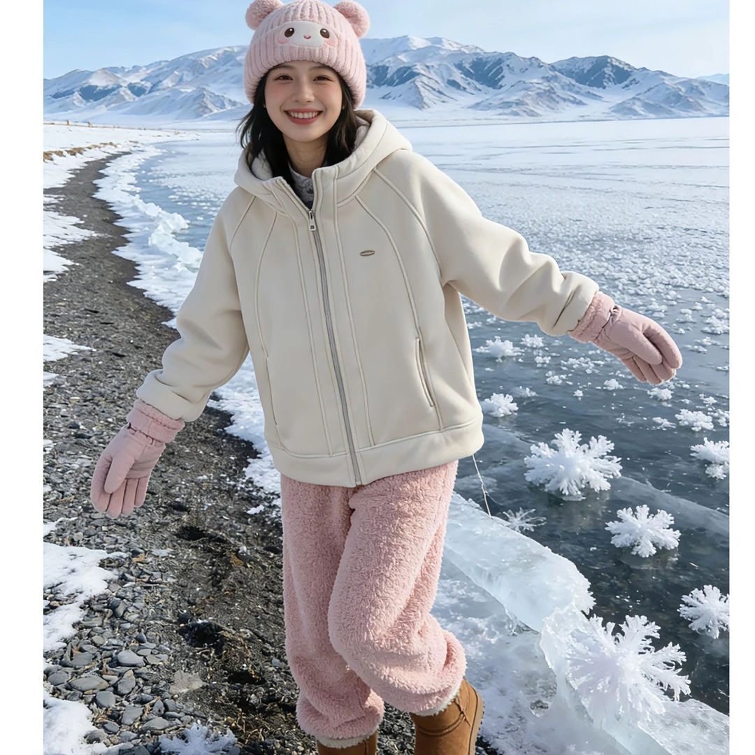 SHASHA「显瘦且不臃肿」冬季加厚绒一件过冬简约防风连帽外套#26863