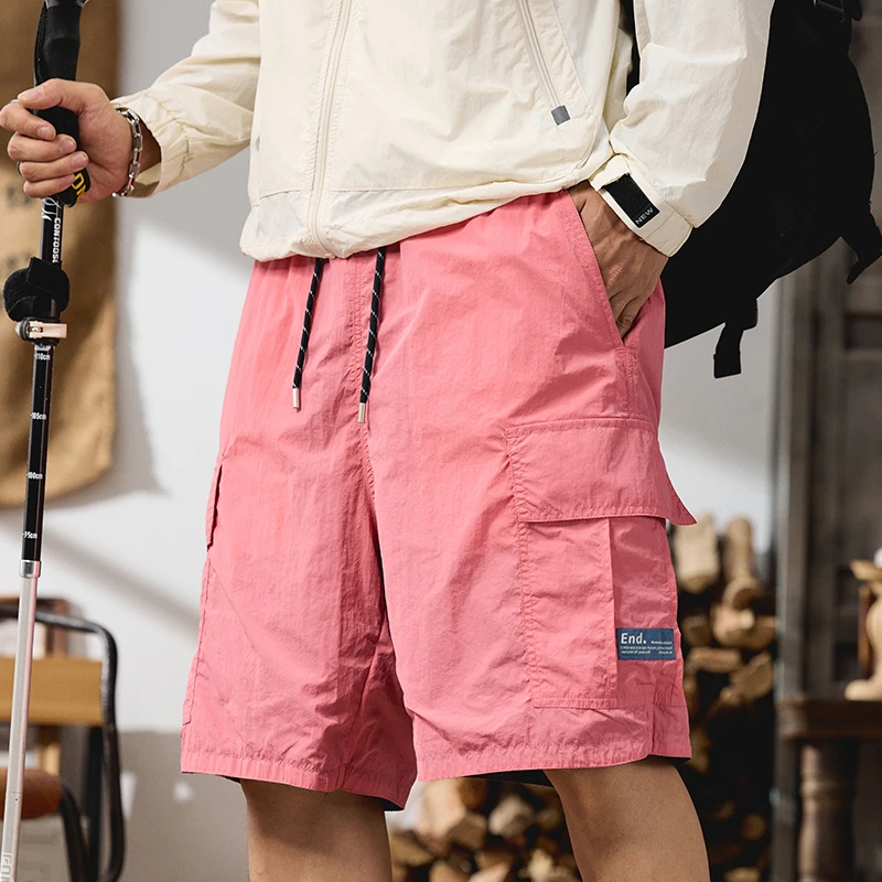 潮掌柜美式工装短裤男纯色直筒速干五分裤男夏季薄款双面穿工装裤