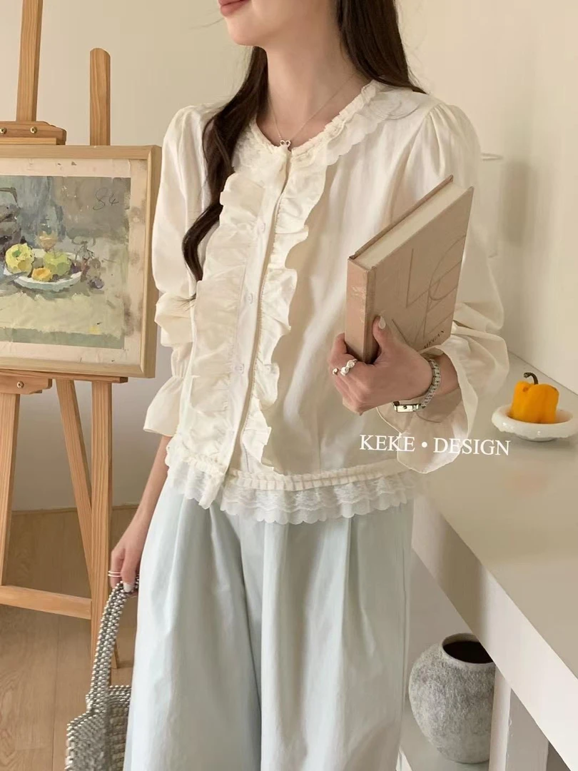 法夏尔严选可可家百搭韩系新款衬衫8062蕾丝衬衣夏季法式小众甜美