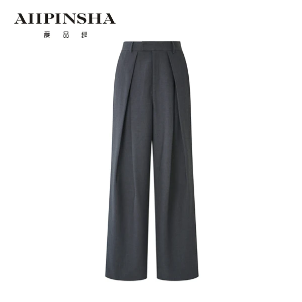 爱品纱女装前中打褶腰头搭片百搭宽松西裤E5FP196BET