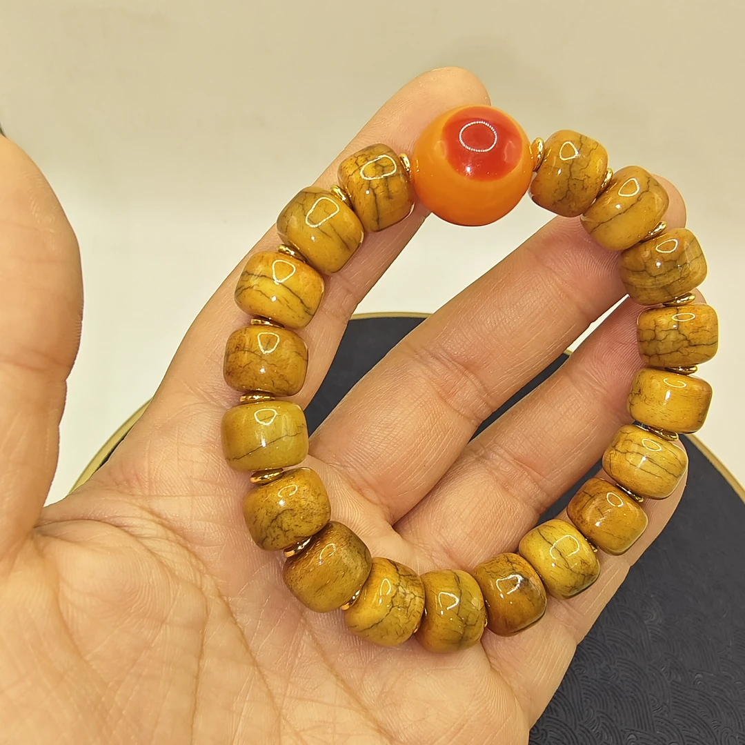 2号B69乎乎黄色12mm算盘珠手串