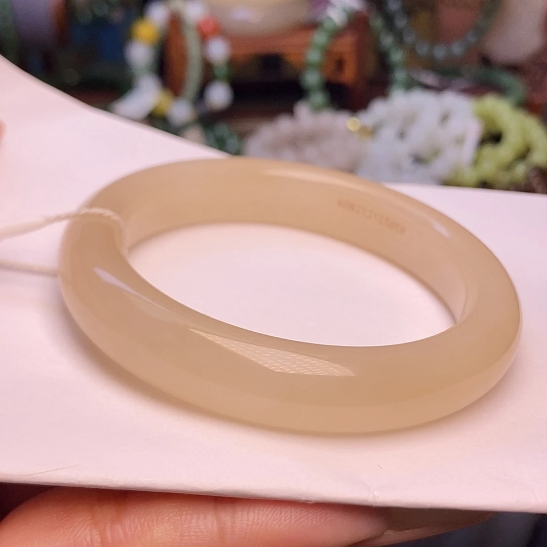 未镶嵌手链和田玉藕粉老熟料红粉收藏天花板手镯59