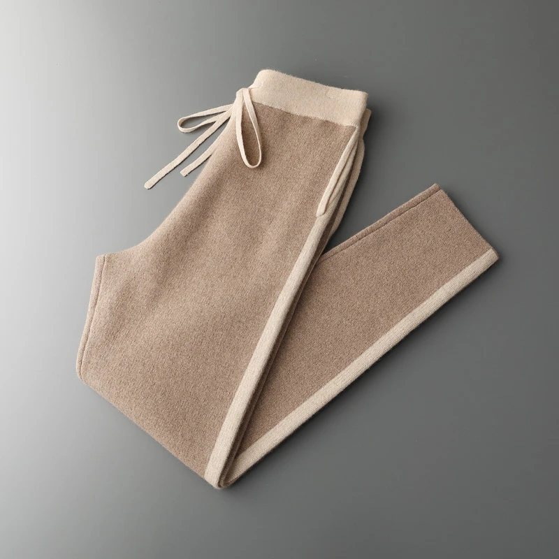 【秋冬特惠】男士100%纯山羊绒LP同款撞色休闲保暖直筒裤裤子休闲裤