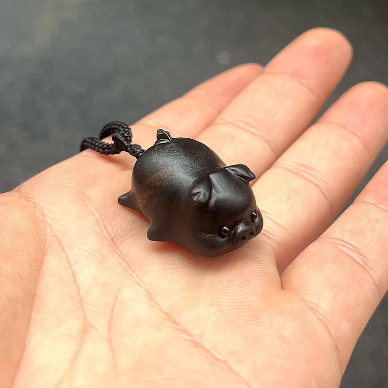 实木小猪挂件黑檀木十二生肖木质福猪吊坠红色木雕猪诸事大吉挂饰