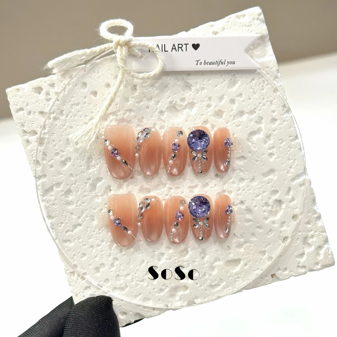 Nice SoSo【限定46】纯手工穿戴甲纯欲手绘猫眼腮红渐变碎钻小众