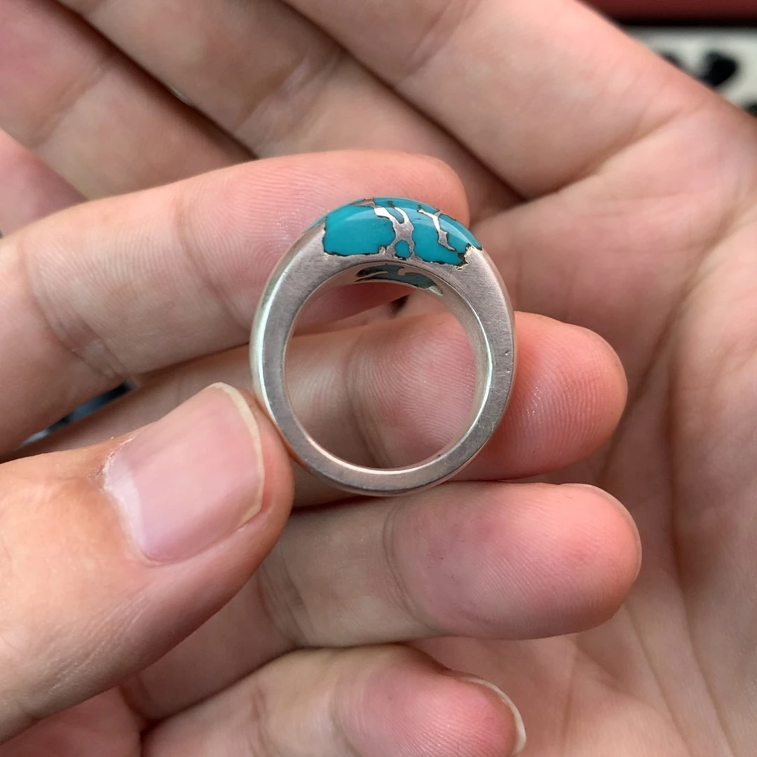 虎***来绿松石足银镶嵌戒子