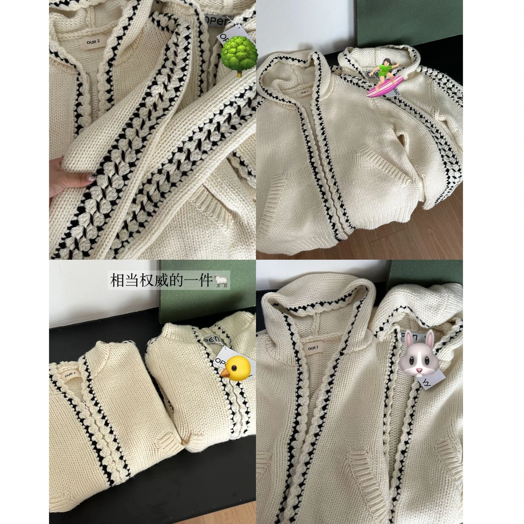 Our2【】秋冬季百搭慵懒设计感连帽针织衫【X5779】
