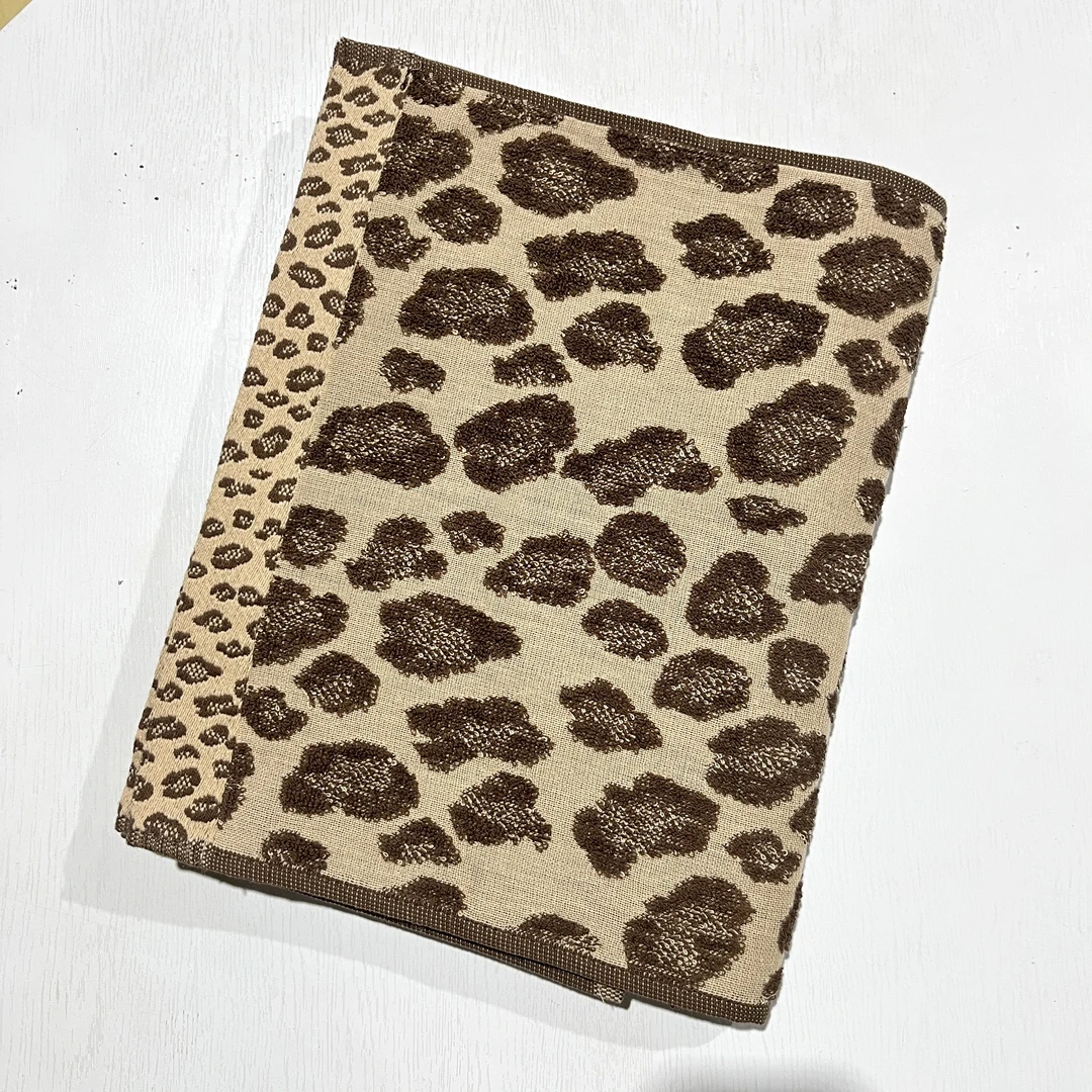 3条装纯棉毛巾34x76cm成人家用洗脸巾柔软吸水速干易清洗豹纹款