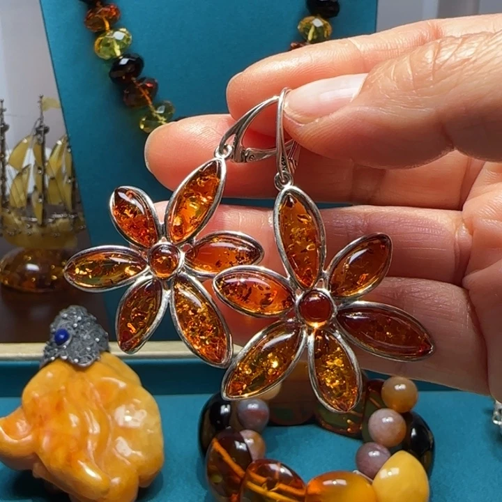 琥珀未镶嵌耳饰波兰设计款琥珀蜜蜡