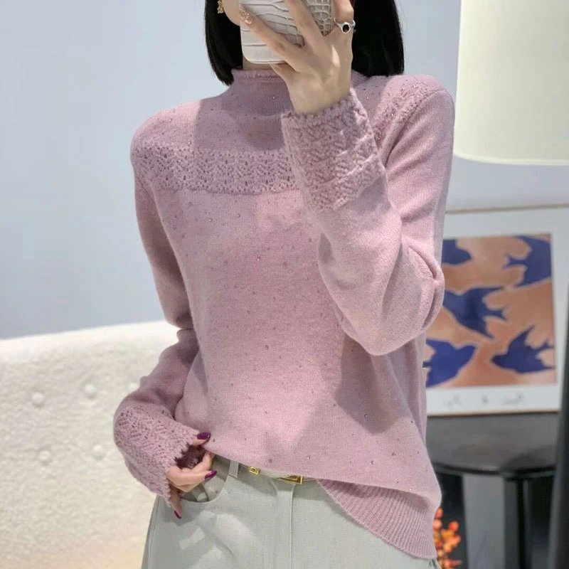 蜜熊绒烫砖半高领毛衣冬季款洋气百搭纯色毛衣针织衫女打底衫上衣