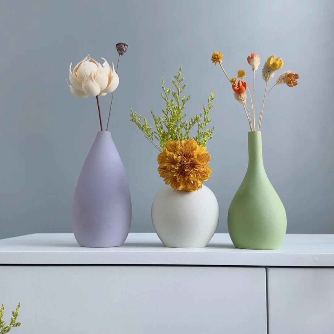 摆件陶瓷小花瓶摆件含花总高约20-30cm