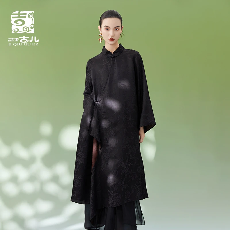 吉丘古儿不周山梅兰竹菊提花纹样新中式长衫中长款禅意G241Y060