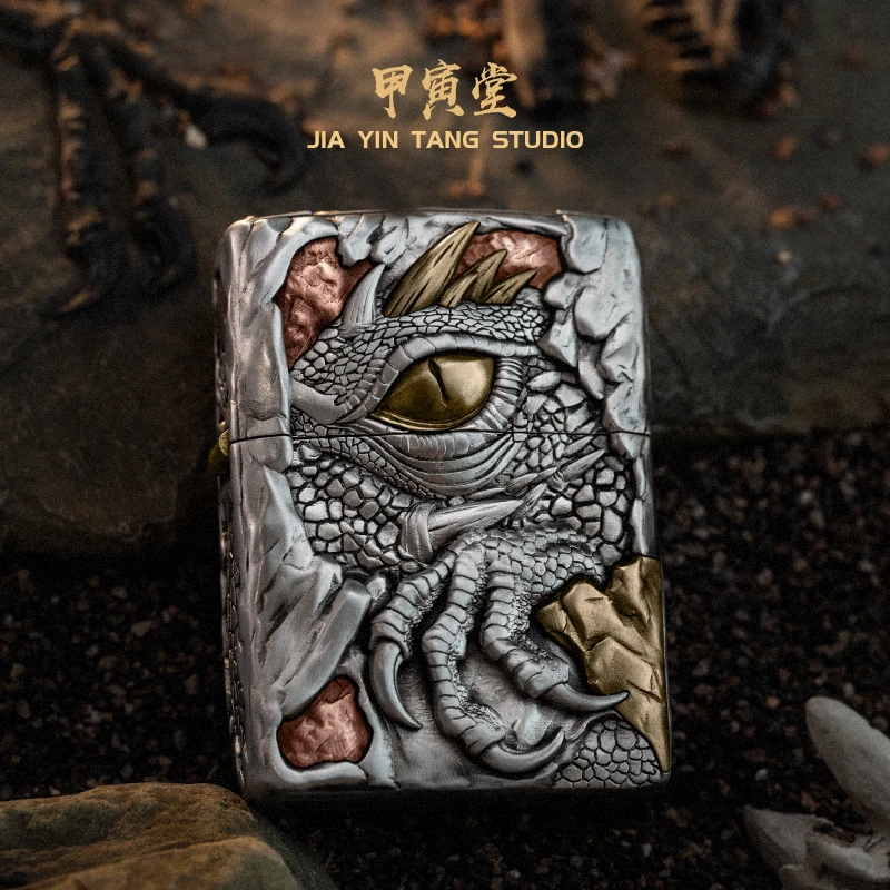 925银银制品 魔龙觉醒·超写实金工工艺煤油打火机银铜分色款