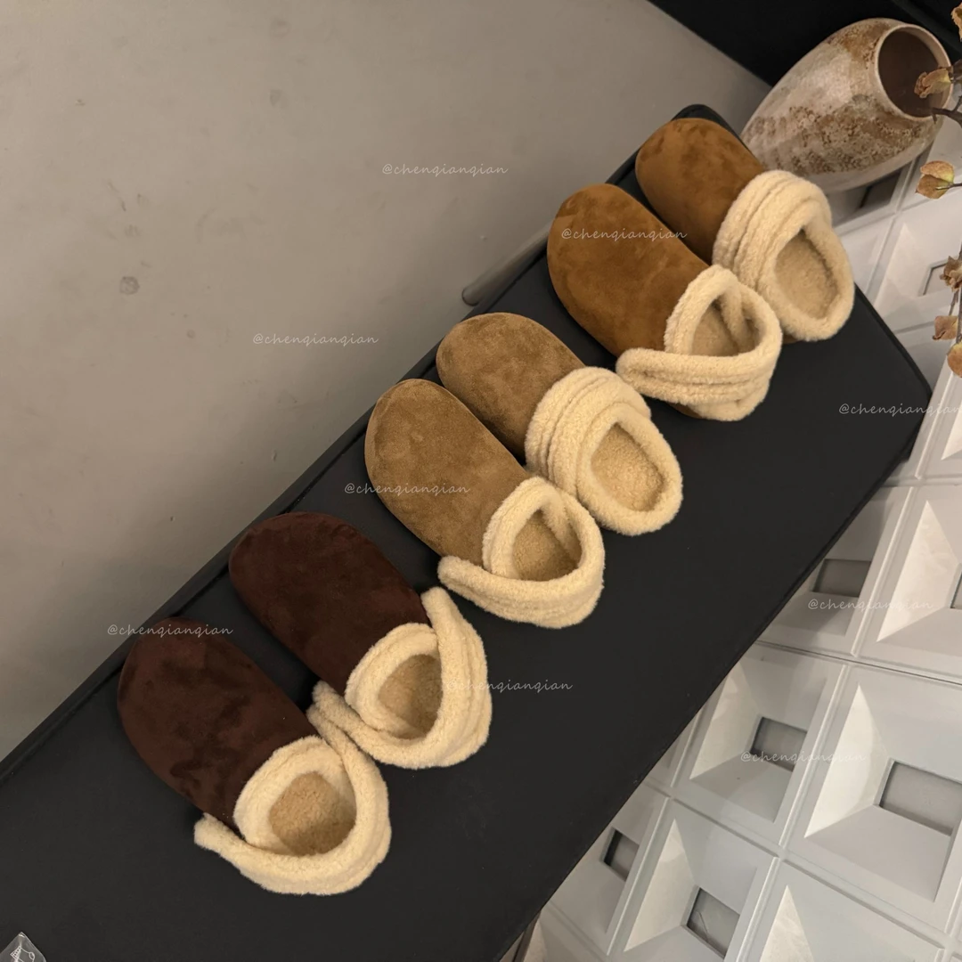 厚底勃肯鞋加绒毛毛拖鞋女外穿2025秋冬新款一脚蹬内增高包头棉拖