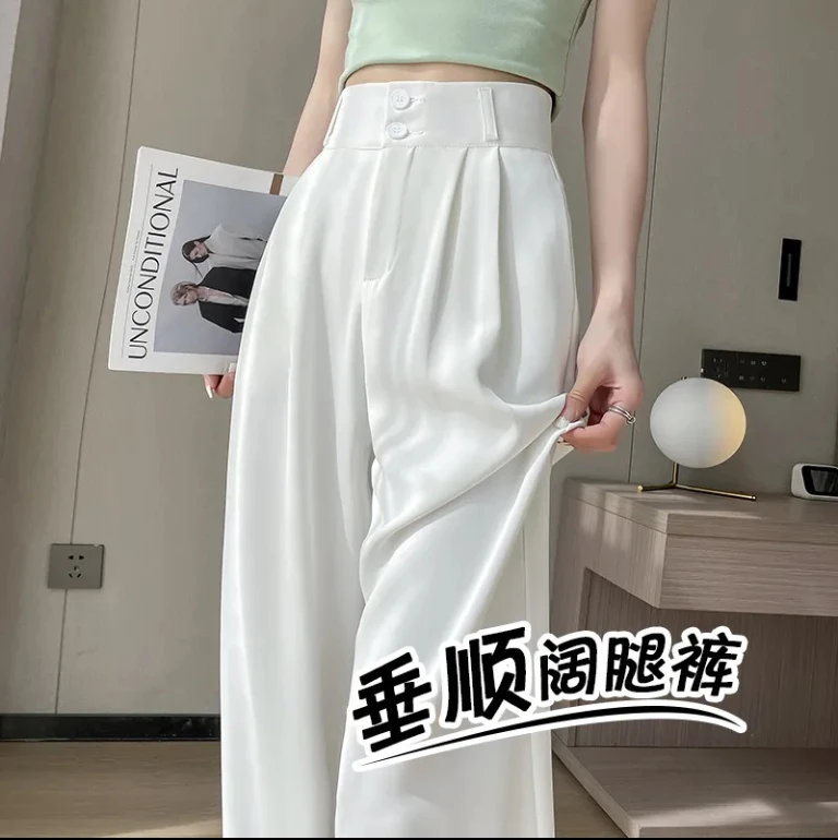 【版型好】高腰双扣西装裤女2025新款夏季凉高腰宽松窄版阔腿白色