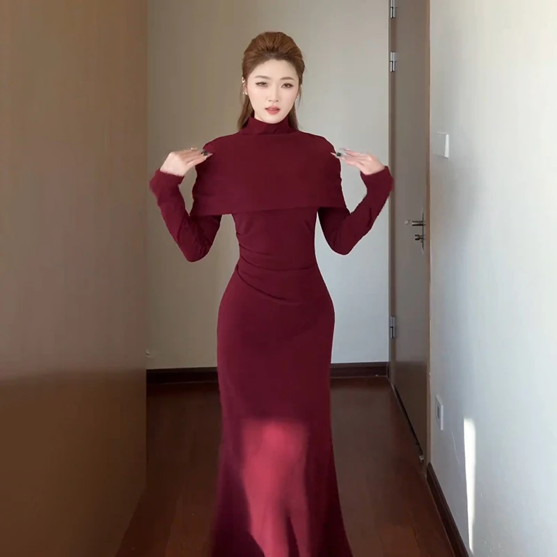 7188针织连衣裙套装早春季2025新款内搭打底过年新年鱼尾长裙子女
