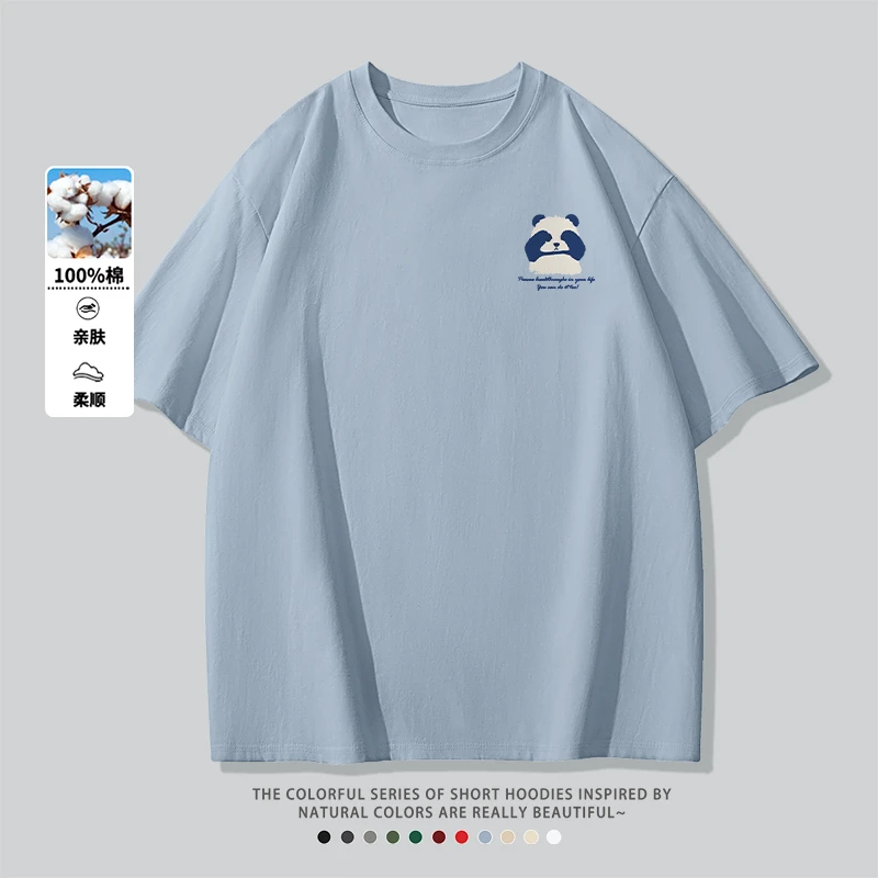 2025新款潮流男装夏季青年上衣常规T恤日常休闲短袖熊猫先森