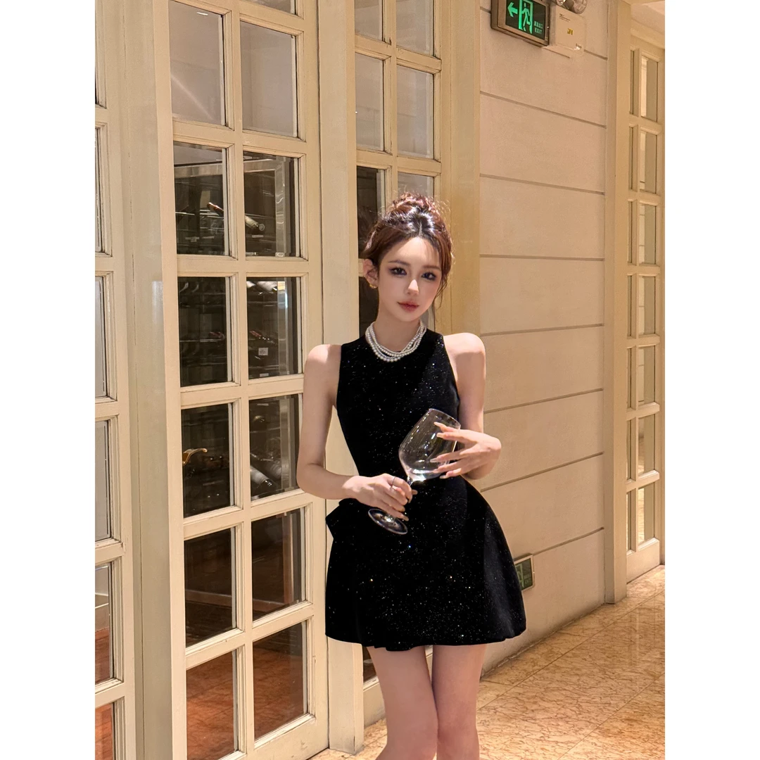 粉红pink 【氛围女主】丝绒百搭显瘦无袖收腰连衣裙LWJ24D4Q2596