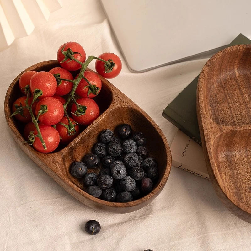 胡桃木家用双格盘子实木果盘碟子点心盘托盘水果盘