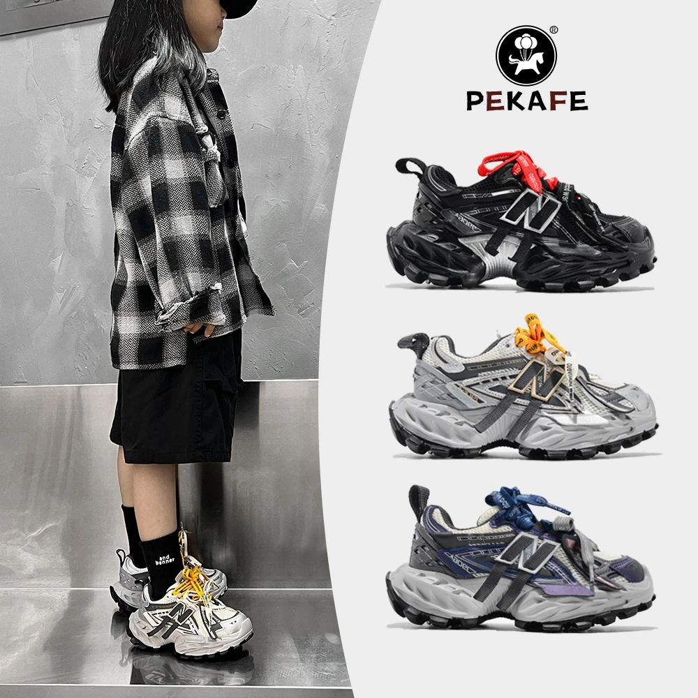 Pekafe韩版儿童老爹鞋秋冬款网面皮面加棉男童女童运动鞋休闲鞋子