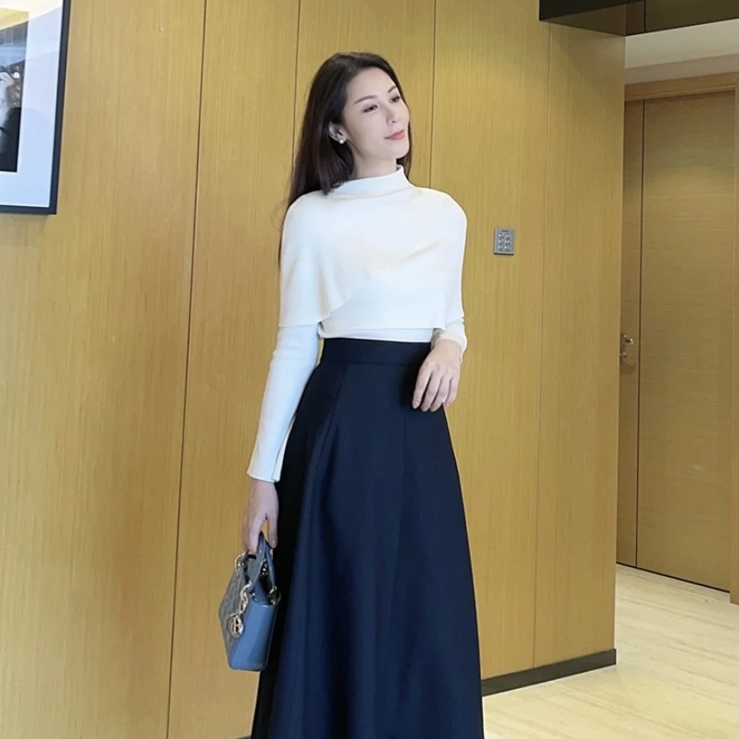 "法式优雅"精纺羊毛显瘦收腰A字摆羊毛半裙QD21162