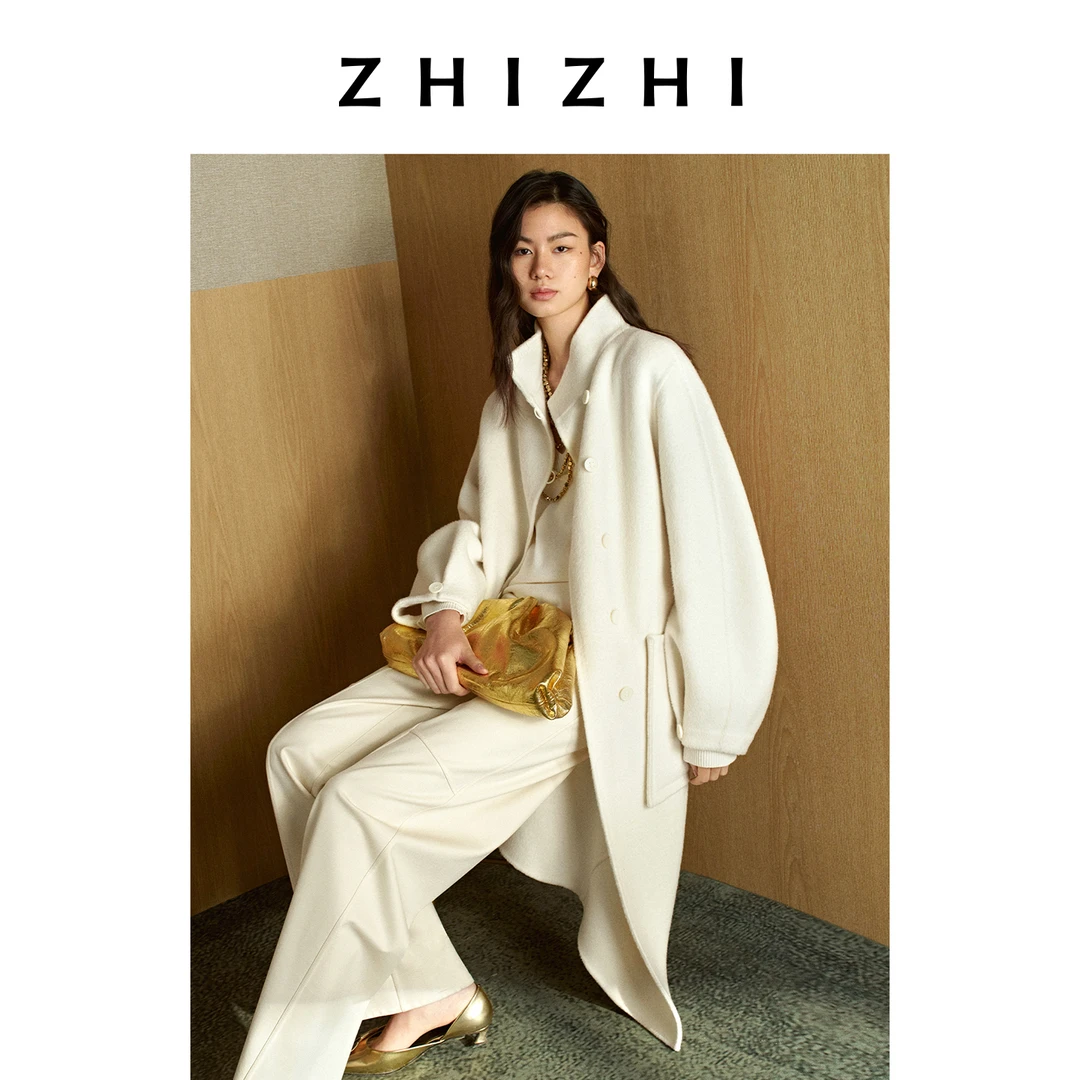 致知 风箫吟 复古廓形立领大口袋中长毛呢大衣26春ZZ2FSWW3046