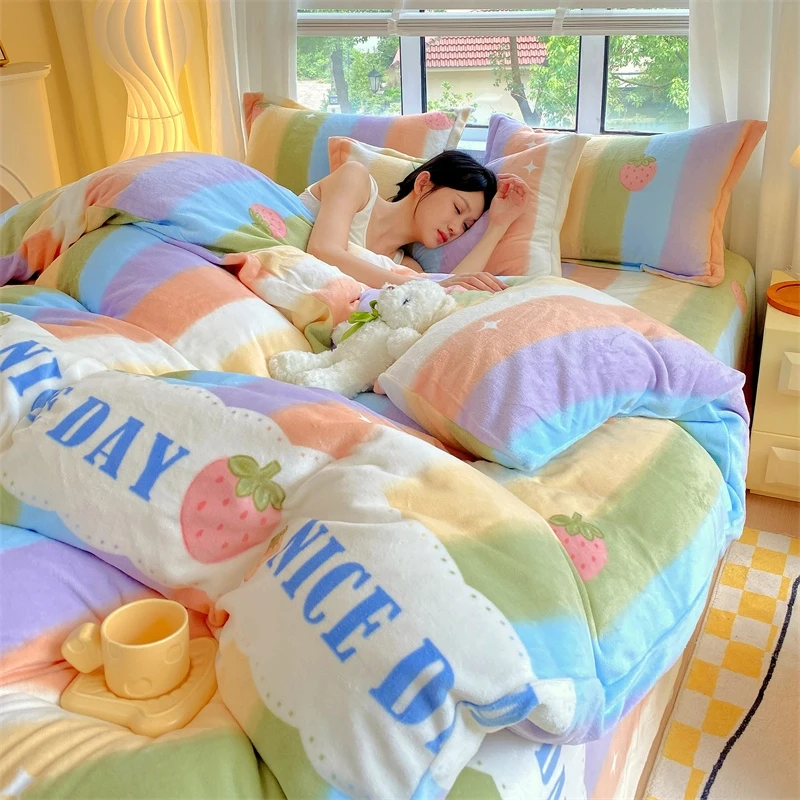 牛奶绒四件套加绒加厚单人双面绒水晶绒绒被学生宿舍床单被套床笠