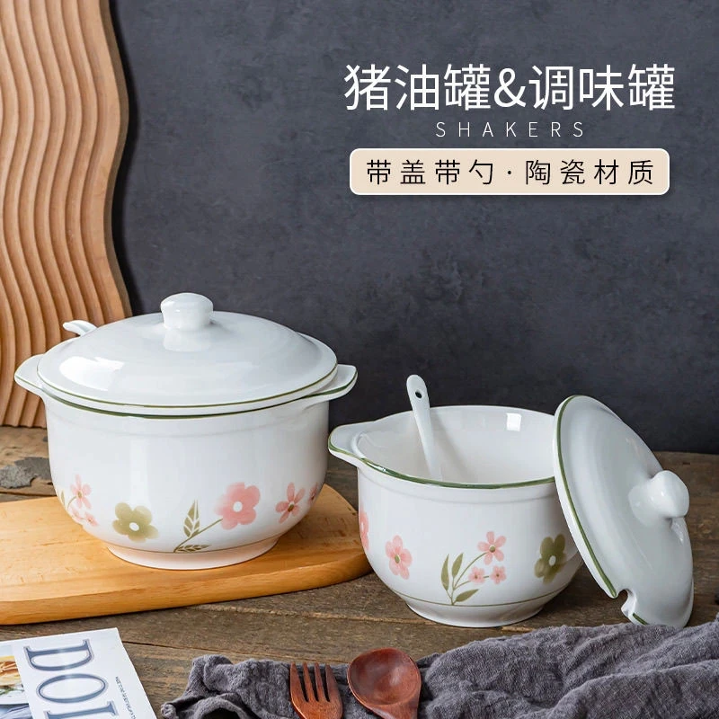陶瓷猪油罐耐高温油带盖泼辣子罐辣椒专用罐子厨房家用装油储油罐
