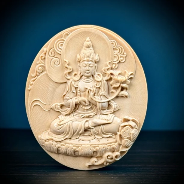 H10-84天然猛犸牙 大势至雕刻牌 61.8X73.6X16.5mm支持复检